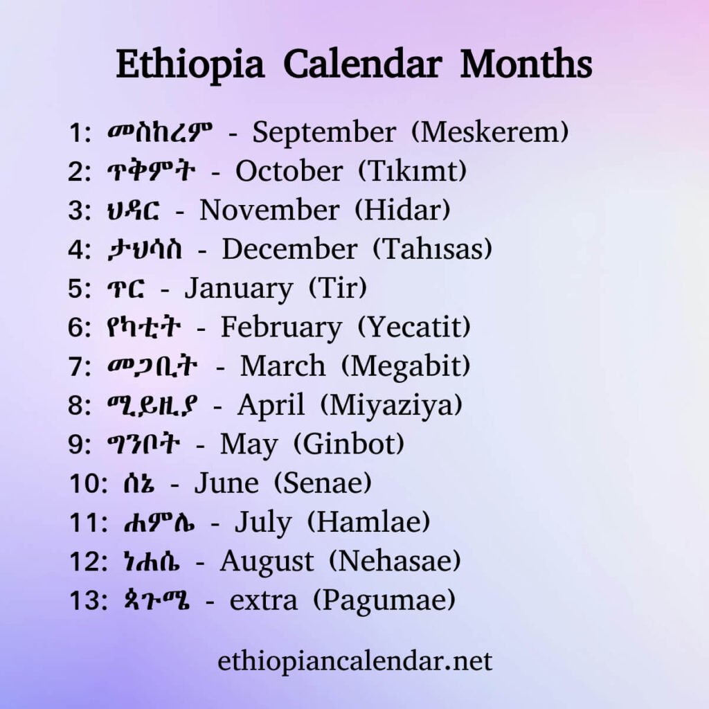 Ethiopian Months 13 Month Ethiopian Calendar & Month Names